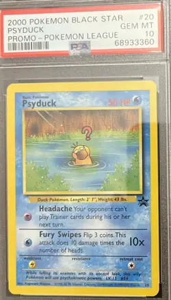 Psyduck Black Star Promo PSA 10 Gem 2000 Pokemon Card 20 League Play Duck Bird - Image 1