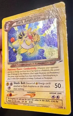 Dark Ampharos 1/105 2002 Neo Destiny Pokemon Card Vintage WOTC Holo Rare - Hp - Image 3