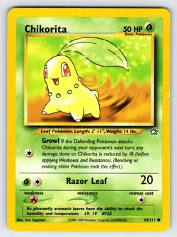 Chikorita 54/111 2000 Neo Genesis Pokemon Card TCG Vintage WOTC Nintendo - Mp - Image 1
