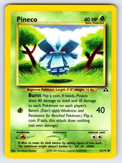 Pineco 61/75 2001 Neo Discovery Pokemon Card Nintendo Vintage WOTC Komiya Nm/Vlp - Image 1