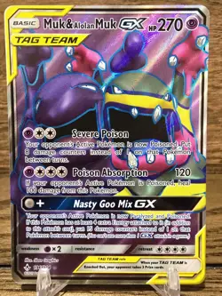 Pokemon Card TCG Muk & Alolan Muk GX Full Art 196/214 Sm-Unbroken Bonds Holo LP - Image 1