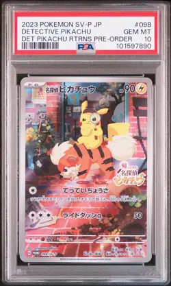 2023 POKEMON JAPANESE SV-P PROMO #098 DETECTIVE PIKACHU PSA 10 - Image 1