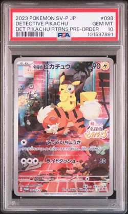 2023 POKEMON JAPANESE SV-P PROMO #098 DETECTIVE PIKACHU PSA 10 - Image 1