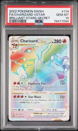 2022 POKEMON SWORD & SHIELD BRILLIANT STARS #174 CHARIZARD VSTAR SECRET PSA 10 - Image 1