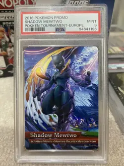 PSA 9 Mint Pokemon Promo Shadow Mewtwo Pokken Tournament 2016 Europe + Game - Image 2