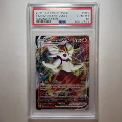 2021 POKEMON SWORD & SHIELD SHINING FATES #019 FULL ART/CINDERACE VMAX PSA 10 - Image 1
