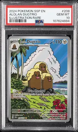 2024 POKEMON SSP EN-SURGING SPARKS ILLUSTRATION RARE #208 ALOLAN DUGTRIO PSA 10 - Image 1