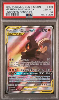 PSA 10 Marshadow & Machamp GX Full Alt Art 199/214 Unbroken Bonds Pokemon - Image 1