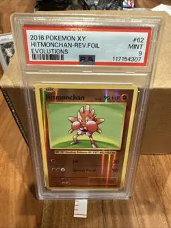2016 POKEMON XY EVOLUTIONS #62 HITMONCHAN-REVERSE FOIL PSA 9 - Image 1