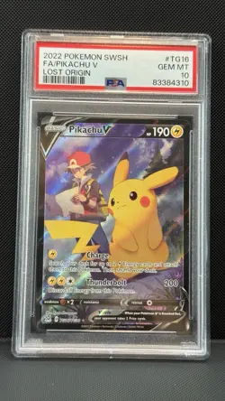 2022 POKEMON SWORD & SHIELD LOST ORIGIN #TG16 FULL ART/PIKACHU V PSA 10 - Image 1