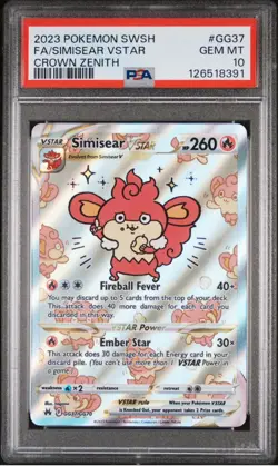 Pokemon TCG Crown Zenith Simisear VSTAR #GG37 Ultra Rare Gem Mint PSA 10 - Image 1