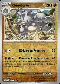 Carte Pokemon RHINOFEROS 112/165 REVERSE EV3.5 MEW 151 FR NEUF - Image 1