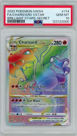 2022 Pokemon Brilliant Stars Charizard VSTAR 174/172 Secret Full Art PSA 10 - Image 1