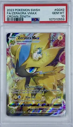 2023 Pokemon Sword Shield Crown Zenith #GG42 Full Art Zeraora VMAX PSA 10 GEM MT - Image 1