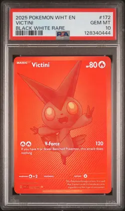 2025 POKEMON WHT EN-WHITE FLARE BLACK WHITE RARE #172 VICTINI PSA 10 - Image 1