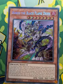 Horus the Black Flame Deity PHNI-EN018 Secret Rare 1st Edition YuGiOh TCG Card - Image 1