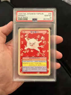 1995 Pokemon Card Japanese Topsun Blue Back #56 Mankey, PSA 10 Gem Mint - Image 1