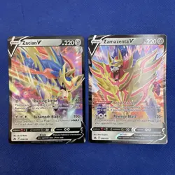 Pokemon TCG Zacian V Crown Zenith 095/159 & Zamazenta V 098/159 Holo Ultra Rare - Image 1