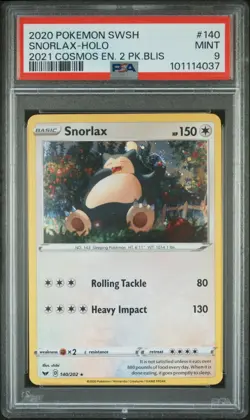 Pokemon Snorlax 140/202 Promo Cosmos Holo Rare (Swirl) PSA 9 MINT - Image 1