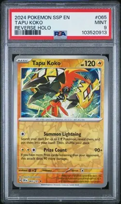 2024 POKEMON SSP EN #65 TAPU KOKO REVERSE HOLO PSA 9 SURGING SPARKS POP 4 - Image 1