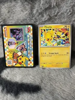 Pokemon Tcg - Pikachu Wolrds 2025 Promo card + RARE code card - Image 1