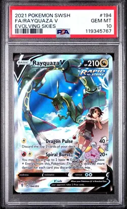 PSA 10 GEM MINT Rayquaza V 194/203 Alternate Art Evolving Skies Pokemon Card TCG - Image 1