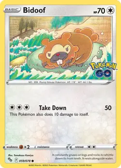 Bidoof 059/078 Pokemon GO Regular NM-Mint Pokemon Card TCG - Image 1