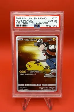 2018 Pokemon Center Red's Pikachu Japanese 20th Anniversary 270/SM-P PSA 10 - Image 1
