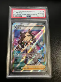 Pokemon Marnie Premium Tournament Collection Full Art SWSH121 PSA 10 GEM MINT - Image 1