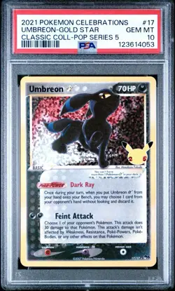 Pokemon Umbreon Gold Star Celebrations Classic Collection PSA 10 Gem Mint 17/17 - Image 1