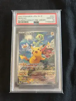 PSA 10 Pikachu 001/SV-P Scarlet Violet PreRelease Promo JAPANESE Pokemon Card - Image 1