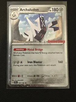Pokemon TCG Stellar Crown Archaludon 107/142 GameStop Promo Cosmos Holo - Image 1