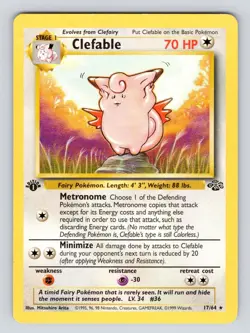 Pokemon TCG Clefable Jungle 17/64 Regular 1st Edition Rare - Image 1