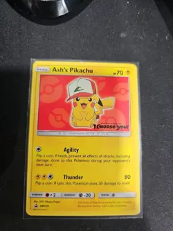 LP Pokemon Ash's Pikachu - SM109 - SM Black Star Promo Lightly Played Sun and Mo - Image 1