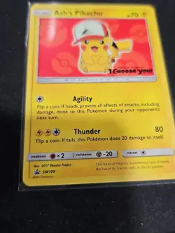 LP Pokemon Ash's Pikachu - SM109 - SM Black Star Promo Lightly Played Sun and Mo - Image 2