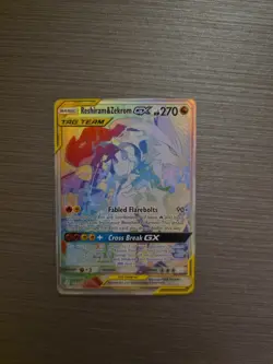 Reshiram & Zekrom GX Rainbow Rare Card 259/236 Cosmic Eclipse NM - Image 1