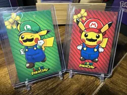 Pokemon Merry Christmas Luigi And Mario Pikachu Holo - Image 1
