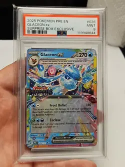 2025 POKEMON PRE EN-PRISMATIC EVOLUTIONS SURPRISE BOX EXCLUSIVE GLACEON EX PSA 9 - Image 3