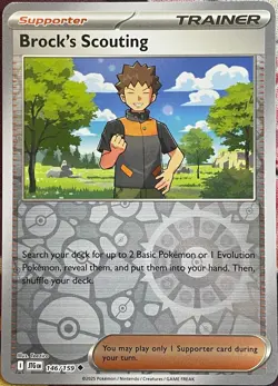 Brock's Scouting Reverse Holo - 146/159 - Journey Together Pokemon 2025 - Image 1