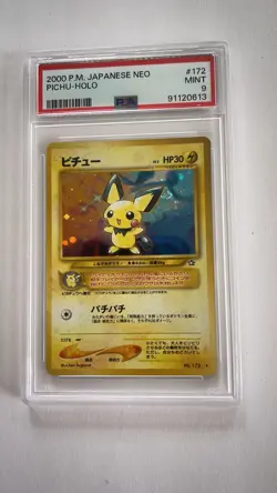 Pokemon Card PSA 9 Mint Pichu Japanese Neo Genesis 2000 Holo #172 - Image 1