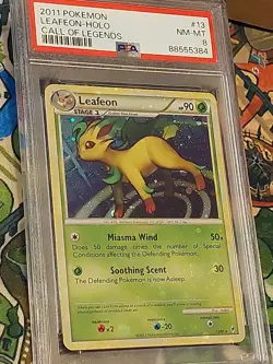 Pokemon PSA 8 Leafeon FULL HOLO BLEED 13/95 Call of Legends Rare 2011 Foil NM-MT - Image 1