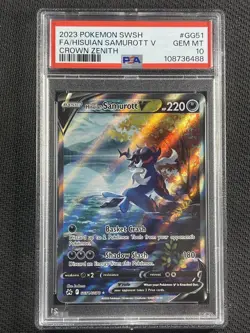 Pokemon Cards PSA 10 Gem MT Hisuian Samurott V Crown Zenith Full Art GG51/GG70 - Image 1