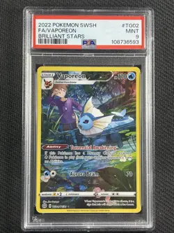Pokemon Cards PSA 9 MINT Vaporeon Brilliant Stars Full Art Swsh 2022 TG02/TG30 - Image 1