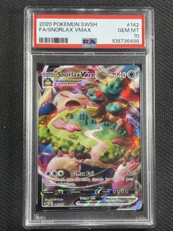 Pokemon Cards PSA 10 GEM MT Snorlax Vmax Full Art Swsh Promo 2020 142/202 - Image 1
