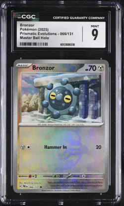 Bronzor 066/131 Master Ball Reverse Holo Pokemon Prismatic Evolutions PSA CGC 9 - Image 1