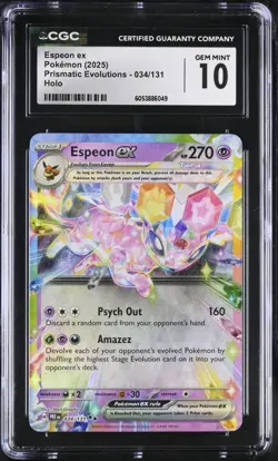 2025 Pokemon TCG Espeon ex 034/131 Sv: Prismatic Evolutions Holo CGC GEM MINT 10 - Image 1