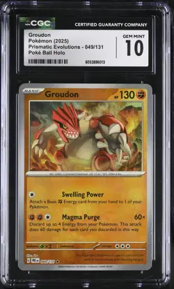 PSA 10 GROUDON 2025 Pokemon Prismatic Evolutions #049 Poke Ball Reverse Holo - Image 1