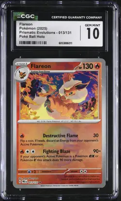 CGC 10 Flareon 013/131 Pokemon Prismatic Evolutions Poke Ball Reverse Holo 2025 - Image 1