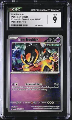 2025 POKEMON PRISMATIC EVOLUTIONS POKE BALL HOLO 046/131 IRON BOULDER CGC 9 - Image 1