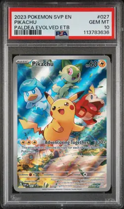 2023 POKEMON SVP EN-SV PALDEA EVOLVED ETB PROMO #027 PIKACHU PSA 10 - Image 1